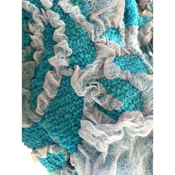 Handmade Suantraí Of Ireland Blue 3D Textured Floral Fringe Scarf 13" x 80" - Picture 5 of 5